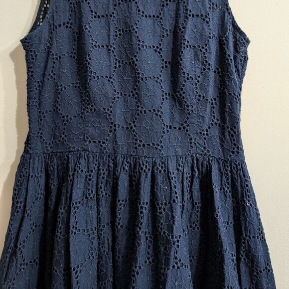 French Connection fit and flare cotton Embroidered Eyelet navy midi dres… - Picture 8 of 16